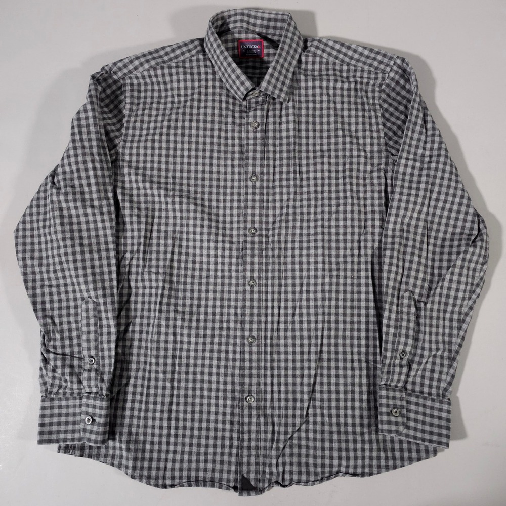 UNTUCKit Button‎ Down Mens XL Grey Gingham Check Cotton Long Sleeve Shirt